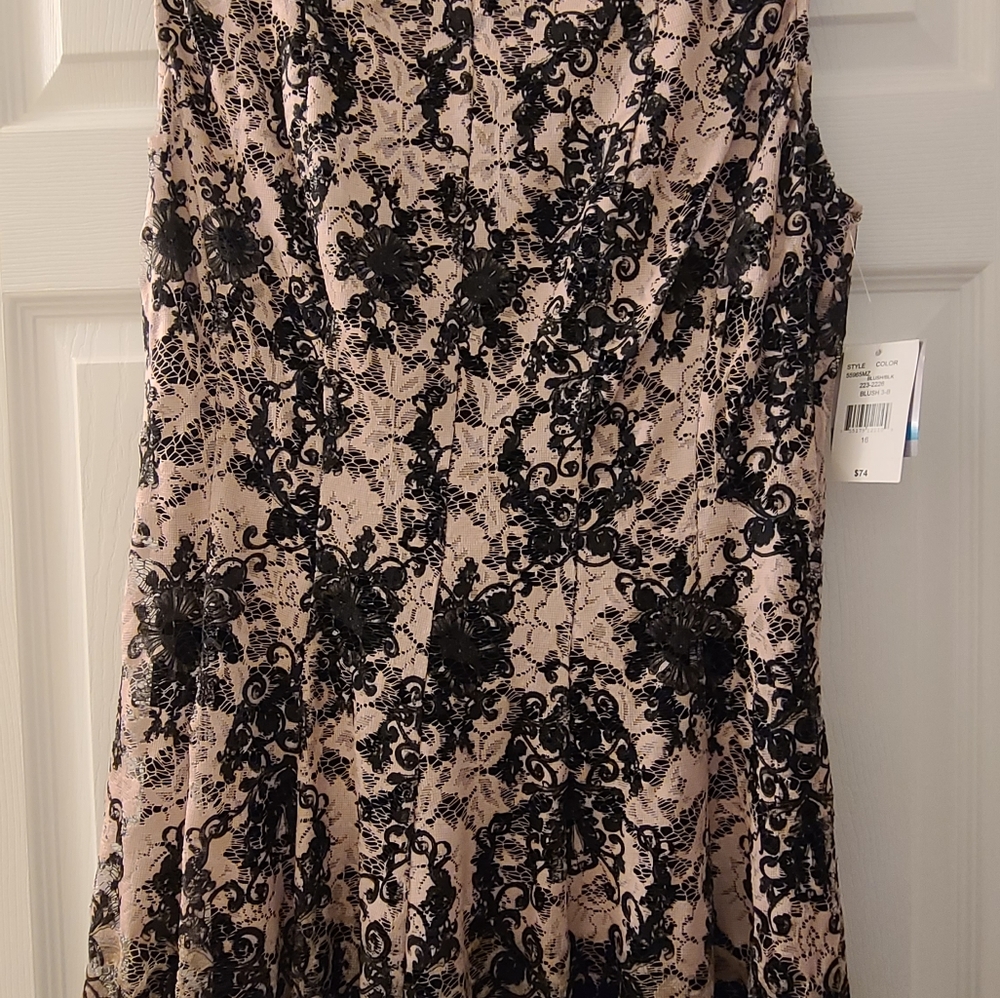 Pink and black lace midi sleeveless dress